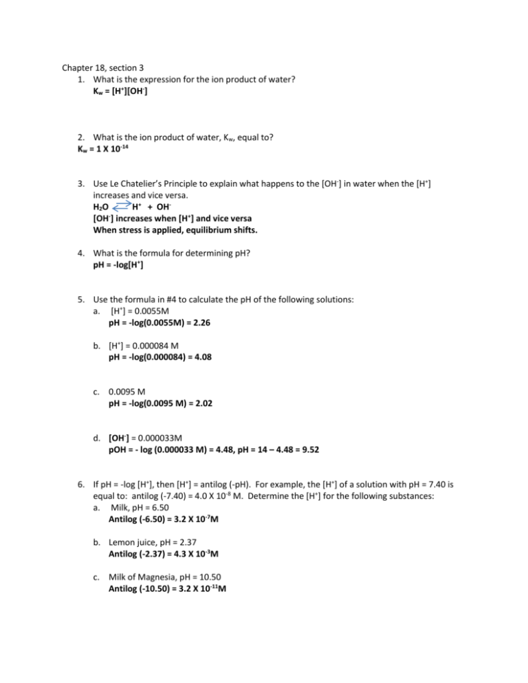 Chapter 18 Section 3 What Is The Expression For The Ion Product Of