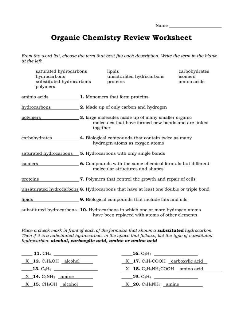 Chemistry Review Worksheet Answers Word Worksheet