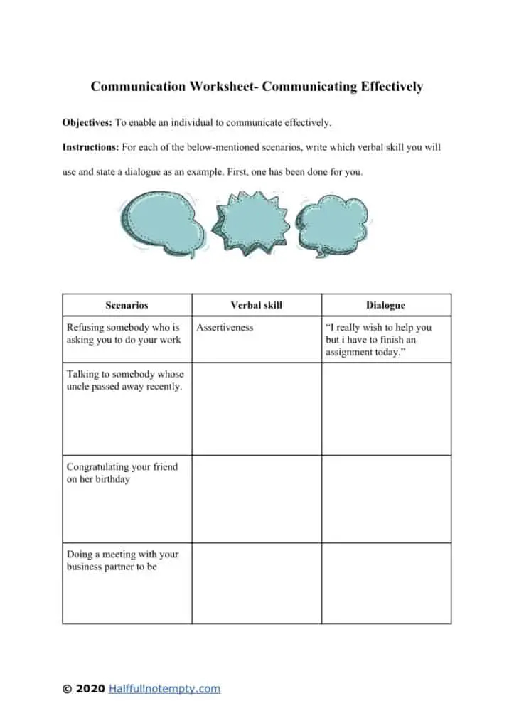 Communication Skills Worksheet For Kids Free