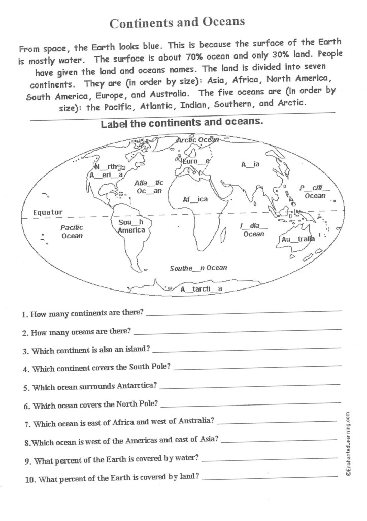 Continents And Oceans Worksheet Printable Coloring Pages