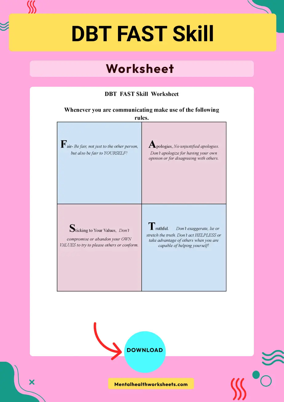 DBT FAST Skill Worksheet Mental Health Worksheets