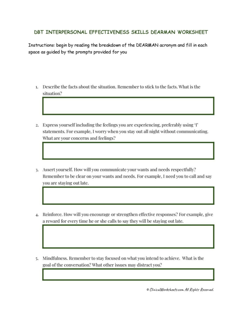 DBT Interpersonal Effectiveness Skills DEARMAN Worksheet Clinical 