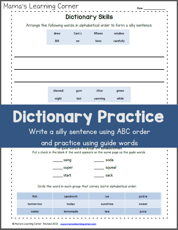 Dictionary Skills Practice Worksheet Mamas Learning Corner