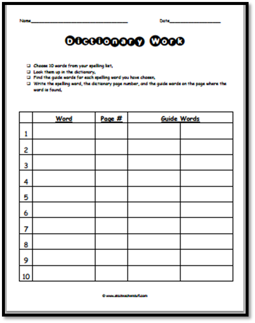 Dictionary Skills Worksheet Guide Words A To Z Teacher Stuff 