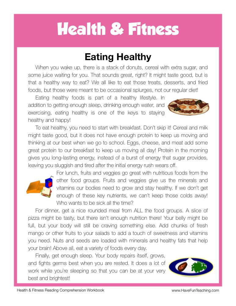 Eating Healthy Health And Fitness Reading Comprehension Worksheet By