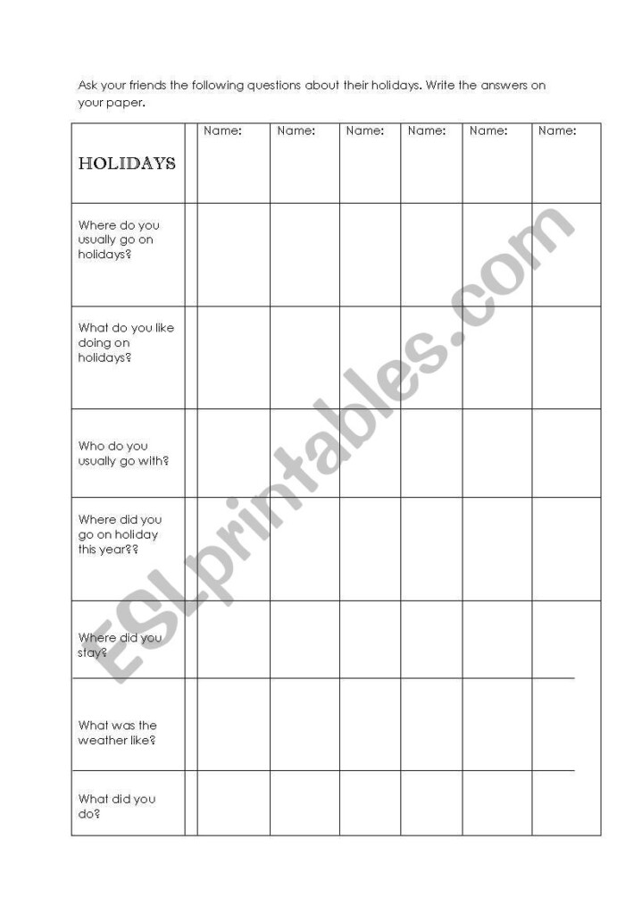 English Worksheets Holidays Conversation Mill Drill 