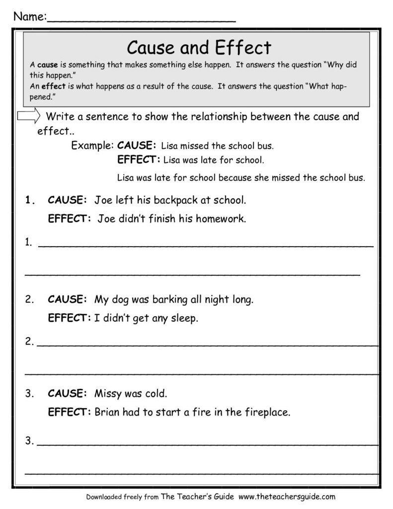 Free Reading Worksheets From The Teacher s Guide Cause And Effect 