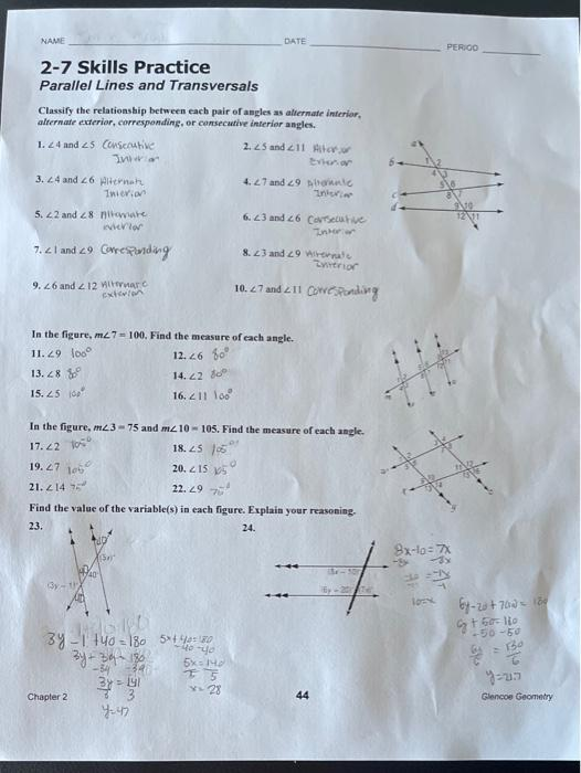  Get Answer NAME DATE PERGO 2 7 Skills Practice Parallel Lines And 