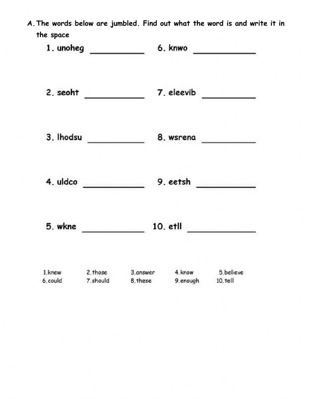 Grade 3 Verbal Reasoning Examination Worksheet