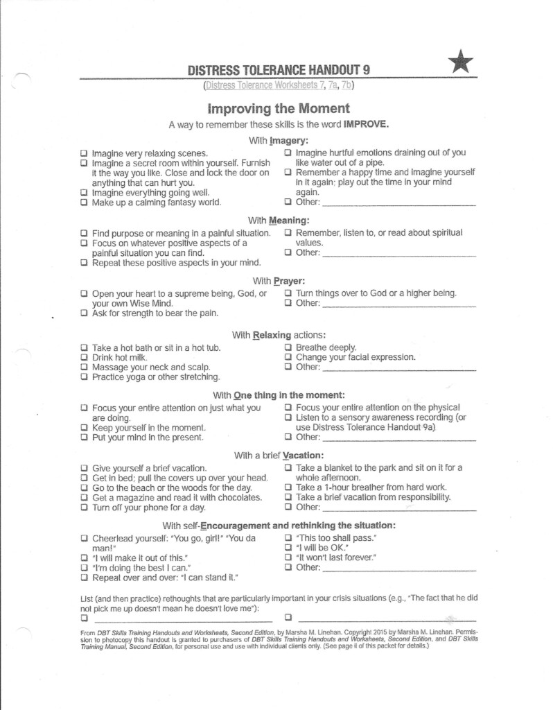 Image Result For Dbt Improve The Moment Worksheet Distress Tolerance 