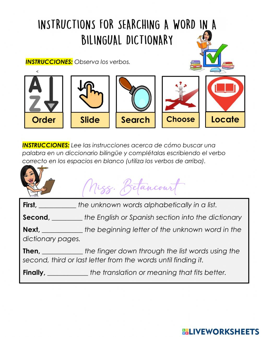 Instructions For Using A Bilingual Dictionary Interactive Worksheet