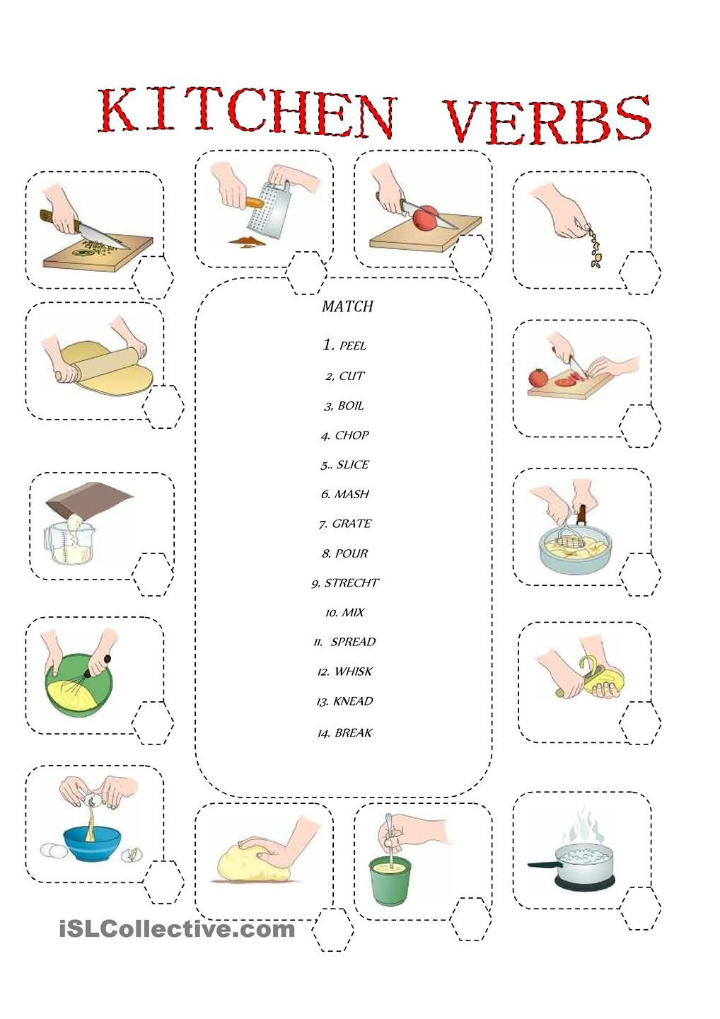 Life Skills Cooking Worksheets SkillsWorksheets Com   Kitchen Verbs Teaching Life Skills Life Skills Classroom Life 