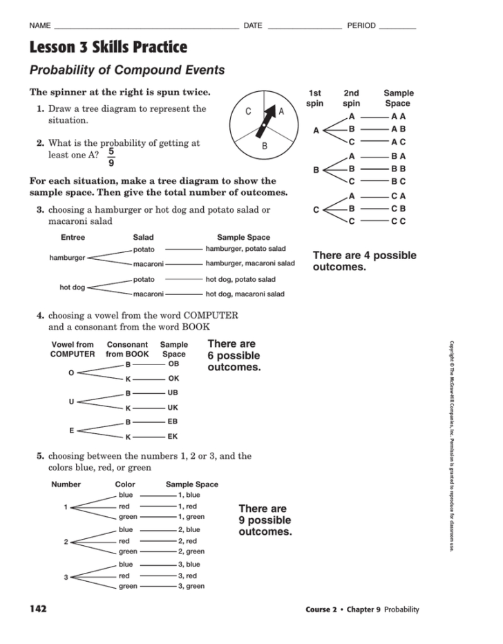 Lesson 3 Skills Practice Probability Of Compound Events Db excel