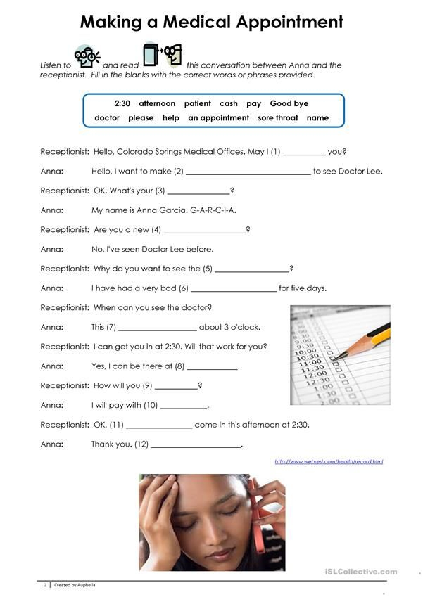 Making A Medical Appointment English ESL Worksheets For Distance 