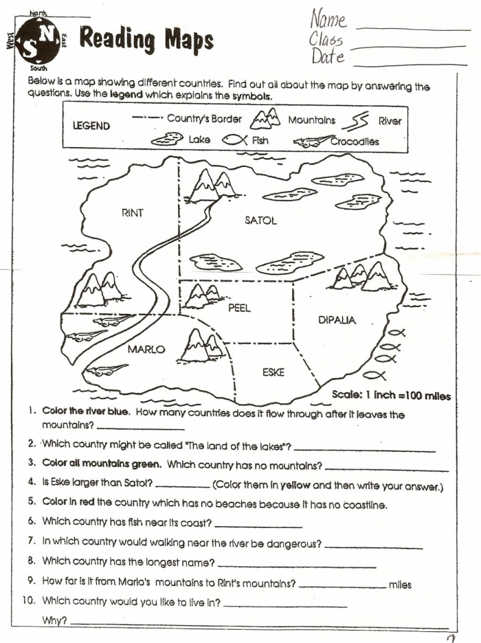 map skills grade 4 worksheets