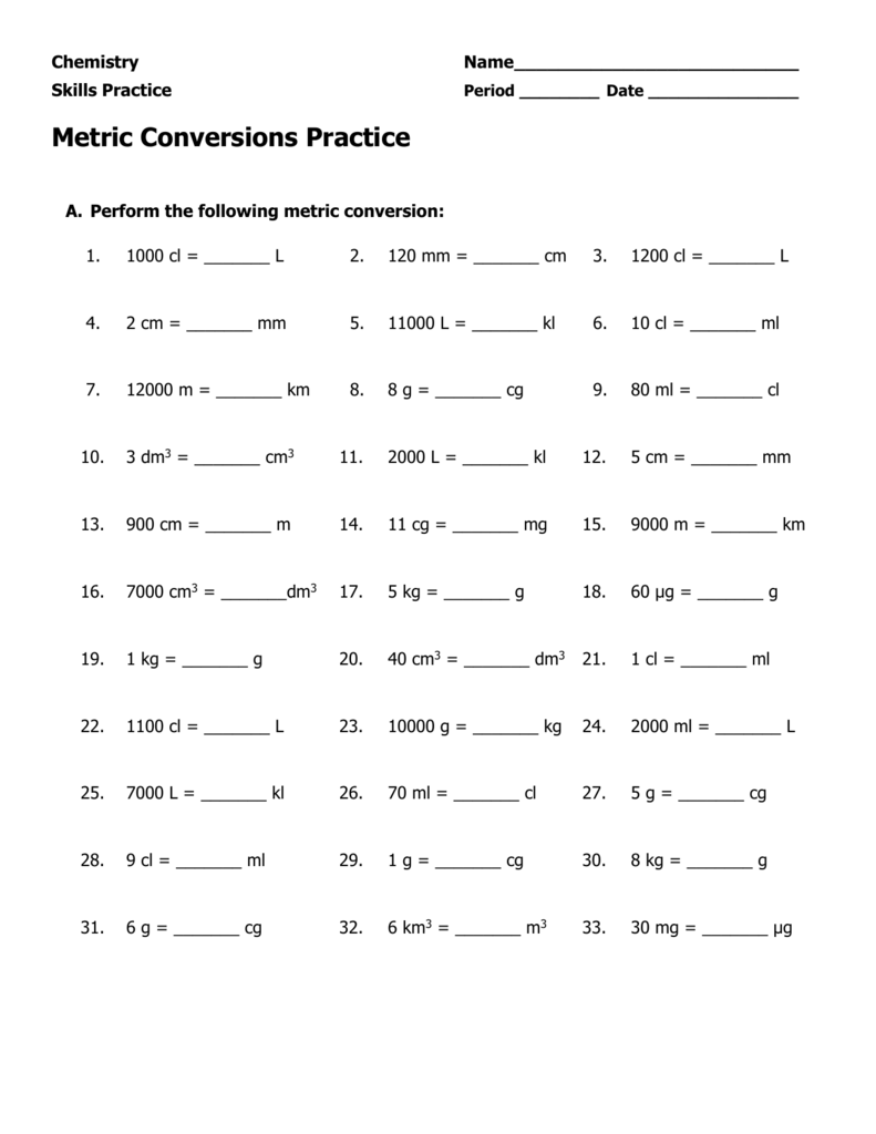 Metric Conversion Worksheet Chemistry Educational Worksheet