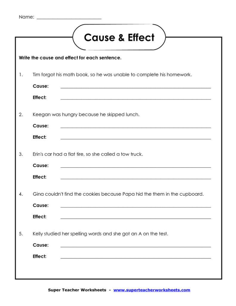 Page 1 Cause And Effect Worksheet Cause Effect Worksheets 