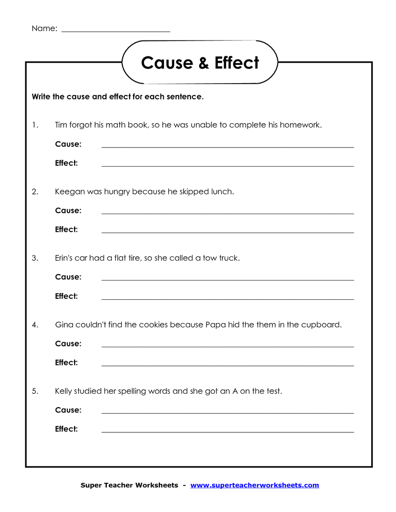 Page 1 Cause And Effect Worksheet Cause Effect Worksheets