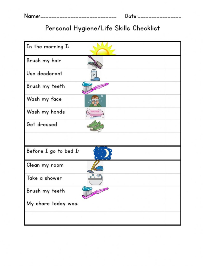 Personal Hygiene Life Skills Checklist Worksheet