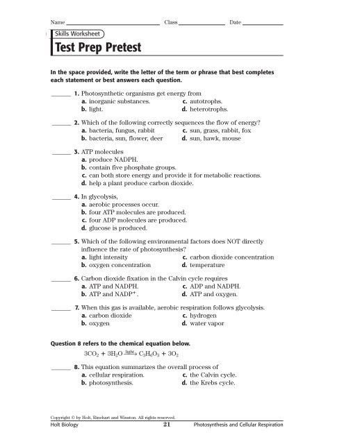 Photosynthesis Worksheet Middle School