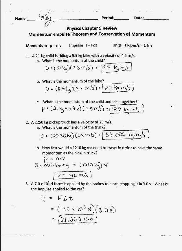PHYSICS WITH COACH T Momentum Review Worksheet KEY