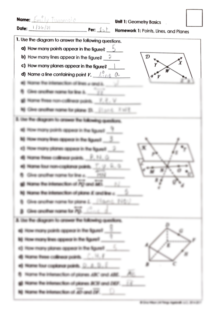 Points Lines And Planes Worksheet