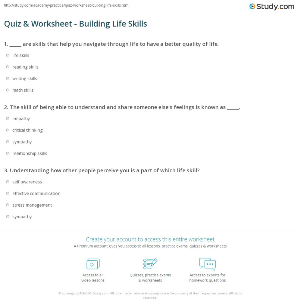 Quiz Worksheet Building Life Skills Study