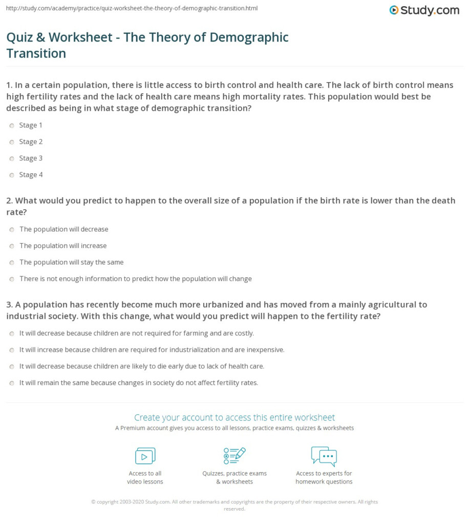 Quiz Worksheet The Theory Of Demographic Transition Study