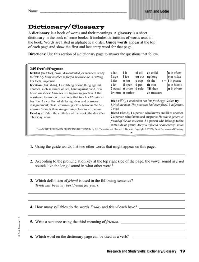 Research And Study Skills Dictionary Glossary Worksheet Dictionary 