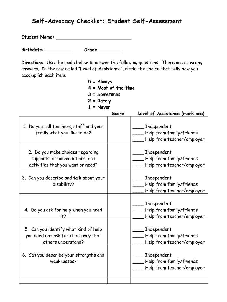 Self Advocacy Worksheets Pdf Fill Online Printable Fillable Blank 