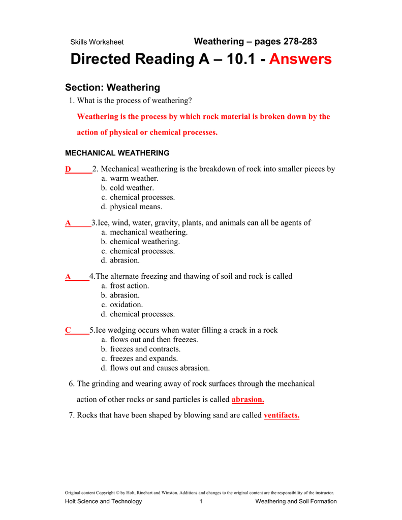 Skills Worksheet Active Reading Answer Key Naturally