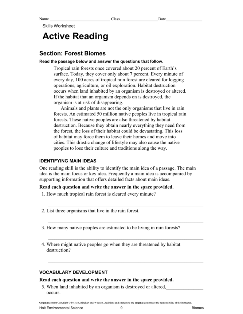 Skills Worksheet Active Reading Section Climate And Climate Change 