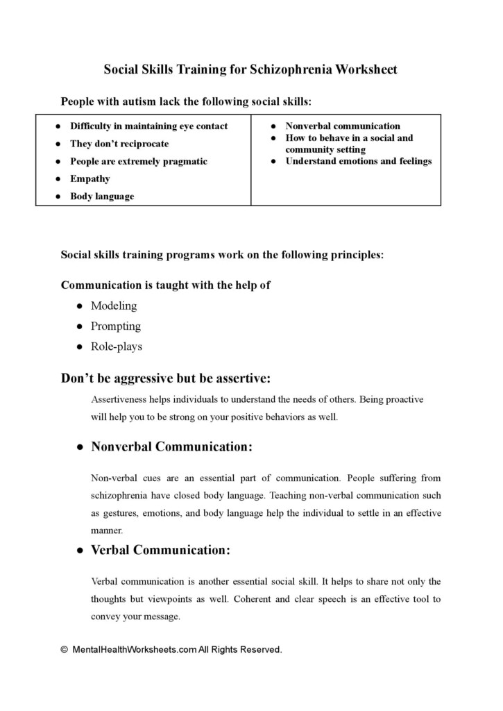 SOCIAL SKILLS TRAINING FOR SCHIZOPHRENIA WORKSHEET Version 2 Mental 