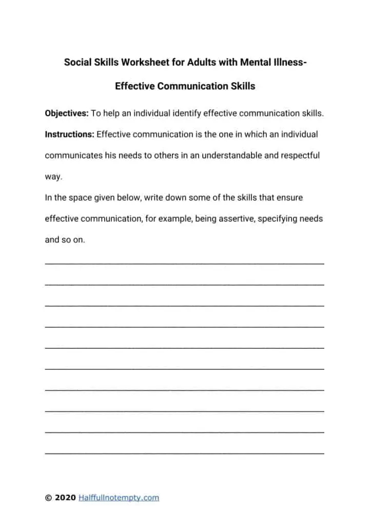 Social Skills Worksheets For Adults With Mental Illness OptimistMinds