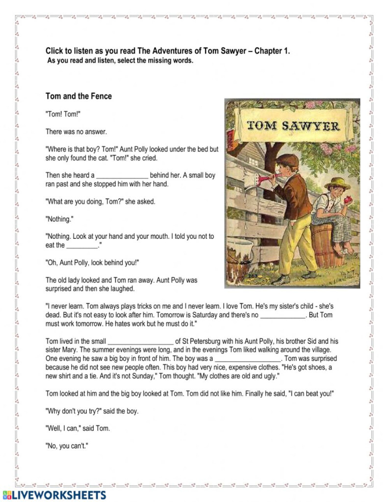 The Adventures Of Tom Sawyer Chapter 1 Worksheet