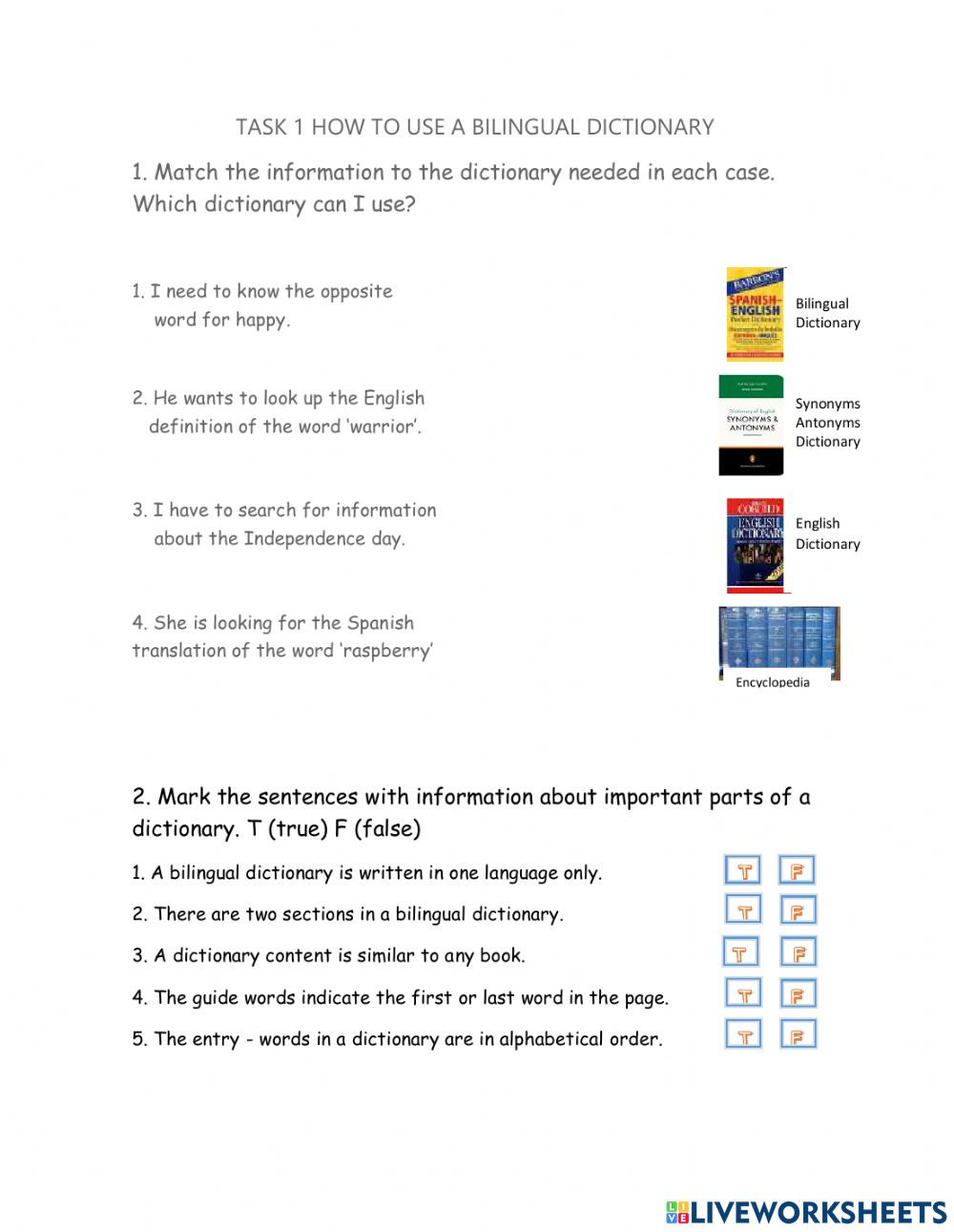 Bilingual Dictionary Skills Worksheets - SkillsWorksheets.com