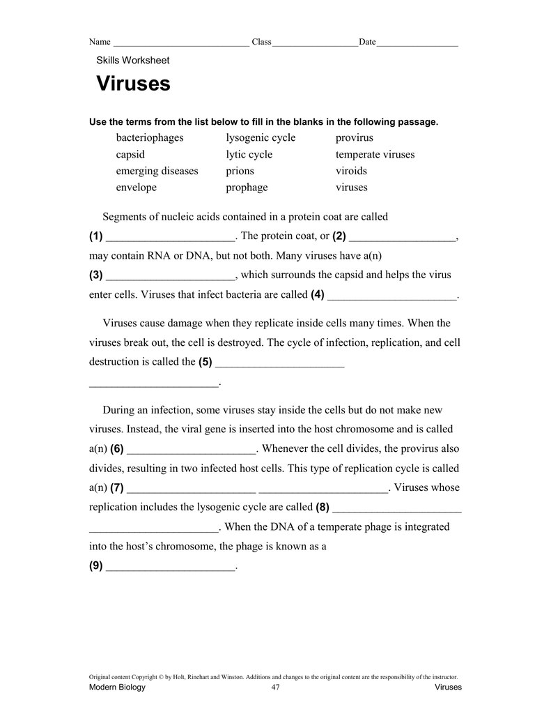 Virus And Bacteria Worksheet Answers