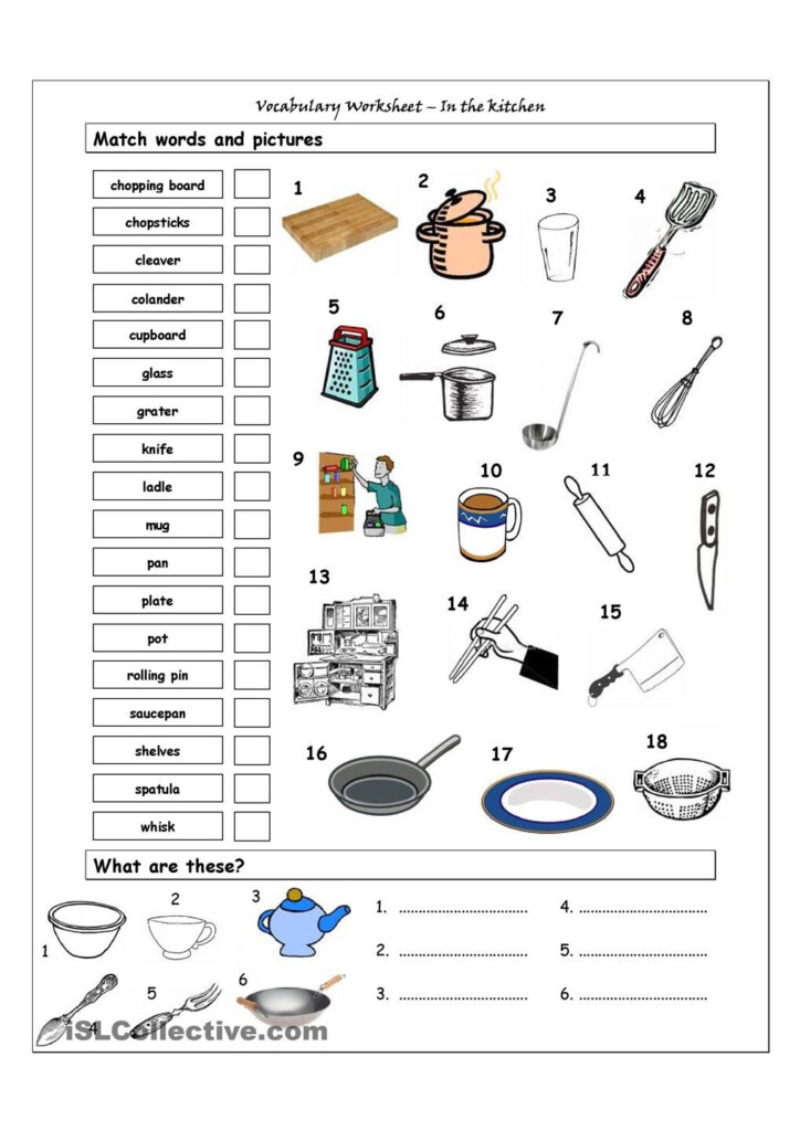 Vocabulary Matching Worksheet In The Kitchen Life Skills Classroom 