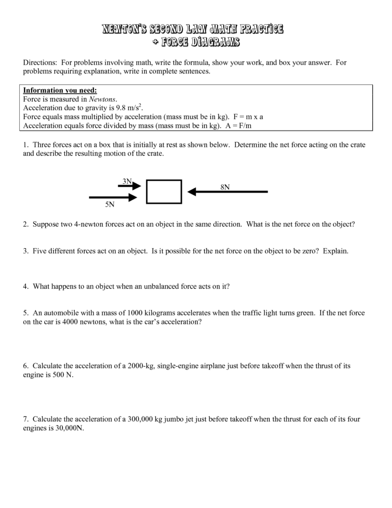 14 Newton 39 s Second Law Of Motion Worksheet Worksheeto