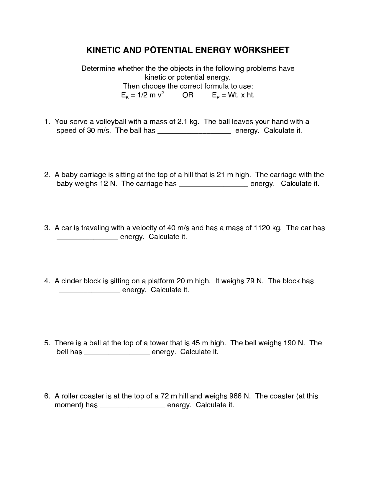 15 Potential Energy Worksheets With Answer Key Worksheeto ...