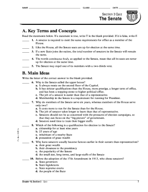 Chapter 10 Section 3 Quiz The Senate Fill Online Printable Fillable