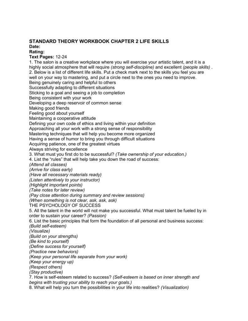 Chapter 2 Life Skills Answer Sheet