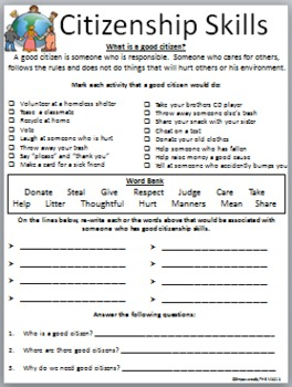 Citizenship Skills Worksheet By Empowered By THEM TPT