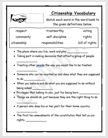 Citizenship Vocabulary Worksheet EnglishBix