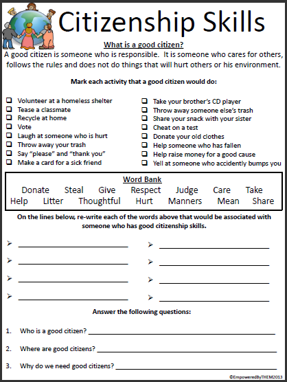 Citizenship Worksheets For Kids