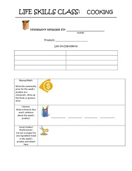 Cooking Life Skills Worksheet Middle And High School OT Special Needs