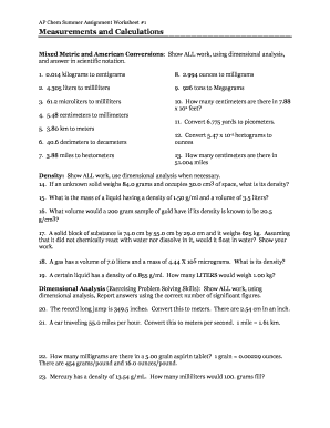 Fillable Online AP Chem Summer Assignment Worksheet 1 Fax Email Print 