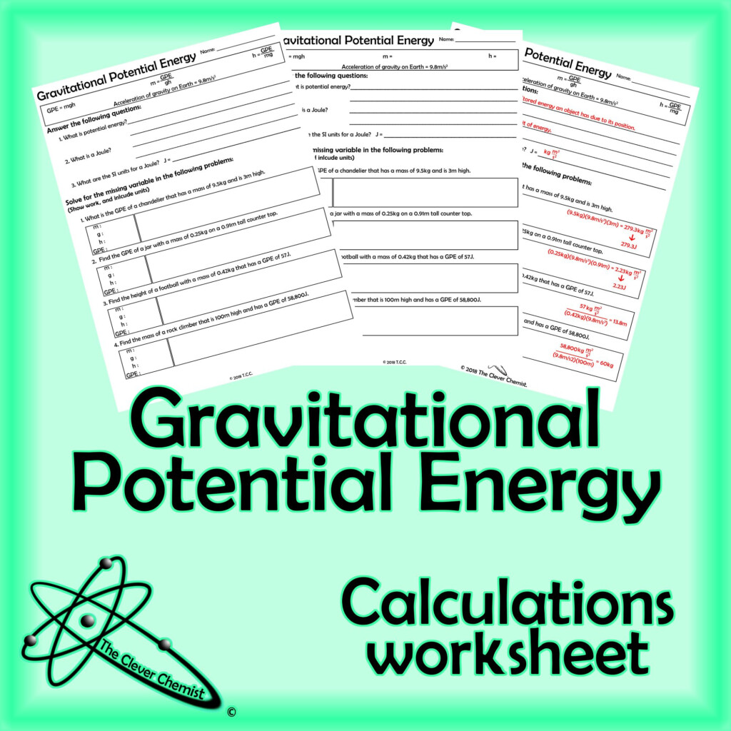 Gravitational Potential Energy Worksheet Potential Energy 