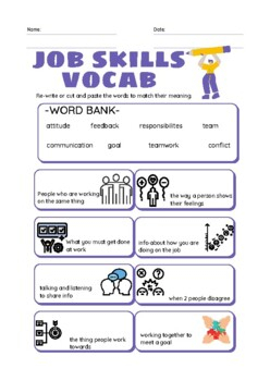 Job Skills Vocab Match Worksheet By Bridges To Employment TpT