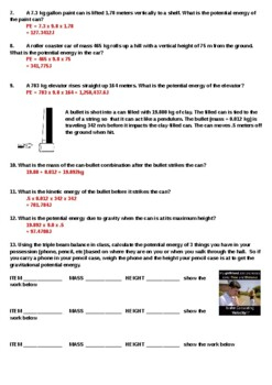 Kinetic Energy And Gravitational Potential Energy Worksheet With Answer Key